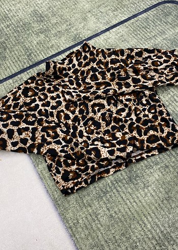 Kahverengi Leopar Desenli Örgü Sweatshirt - Görsel 3