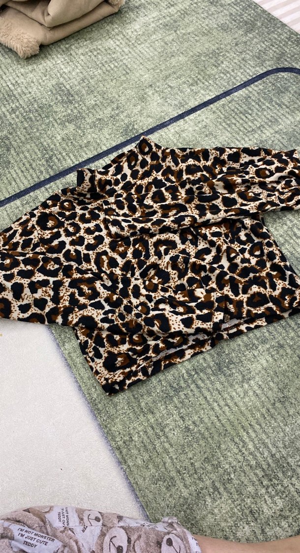 Kahverengi Leopar Desenli Örgü Sweatshirt - Görsel 3