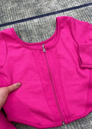 Fermuarlı Pembe Hamile Sweatshirt - Görsel 2
