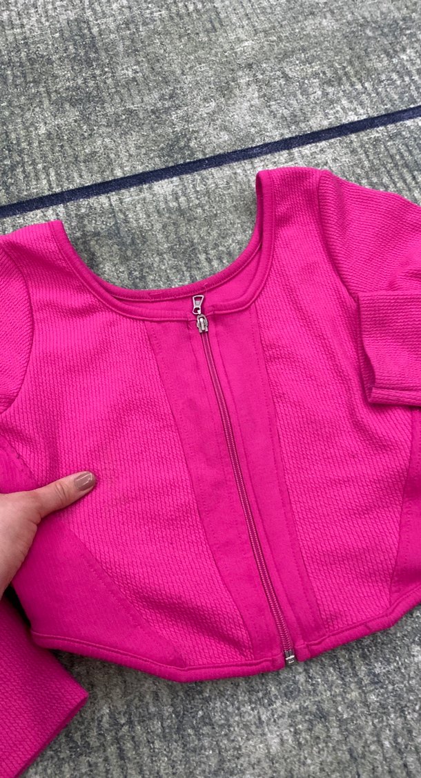 Fermuarlı Pembe Hamile Sweatshirt - Görsel 2