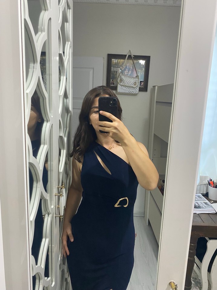 Lacivert Midi Elbise - Görsel 2