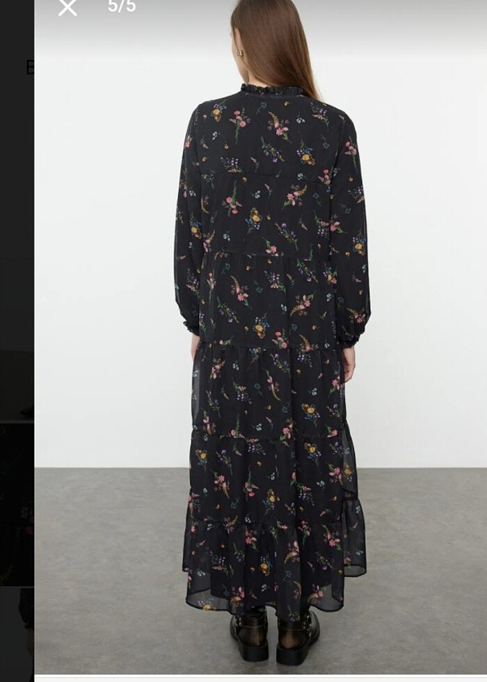 Şifon astarlı çiçekli elbise  - Görsel 4