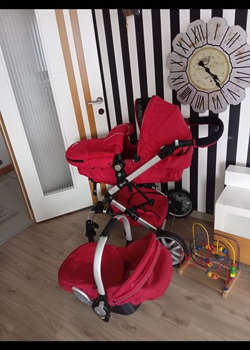 Koyu Kırmızı Bebek Arabası Seti Prego - Görsel 2
