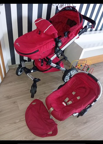 Koyu Kırmızı Bebek Arabası Seti Prego - Görsel 3