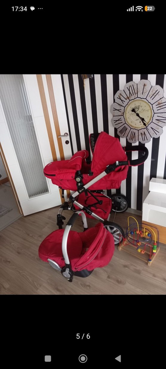 Koyu Kırmızı Bebek Arabası Seti Prego - Görsel 2