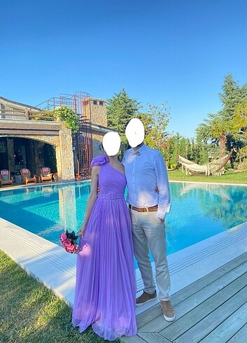 s Beden mor Renk TRENDYOLMİLLA X Dilek Hanif Lila Kemerli Piliseli Abiye Elbise 