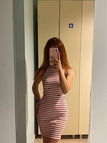 Çizgili Yıldız Detay Mini Elbise