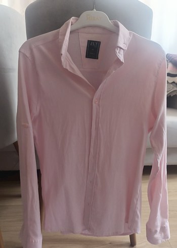 Pembe V Yaka Keten Erkek Gömlek
