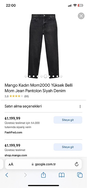 s Beden gri Renk Mango sıfır mom jean pantolon