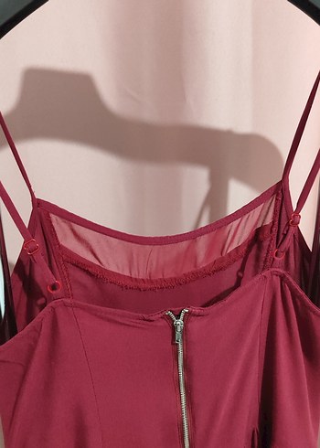 H&M Bordo İp  Askılı Mini Elbise - Görsel 5