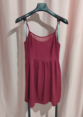 H&M Bordo İp Askılı Mini Elbise