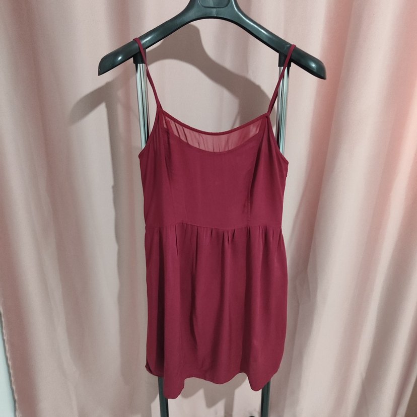 H&M Bordo İp  Askılı Mini Elbise - Görsel 2