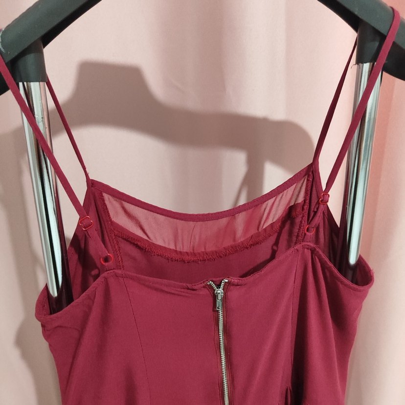 H&M Bordo İp  Askılı Mini Elbise - Görsel 5