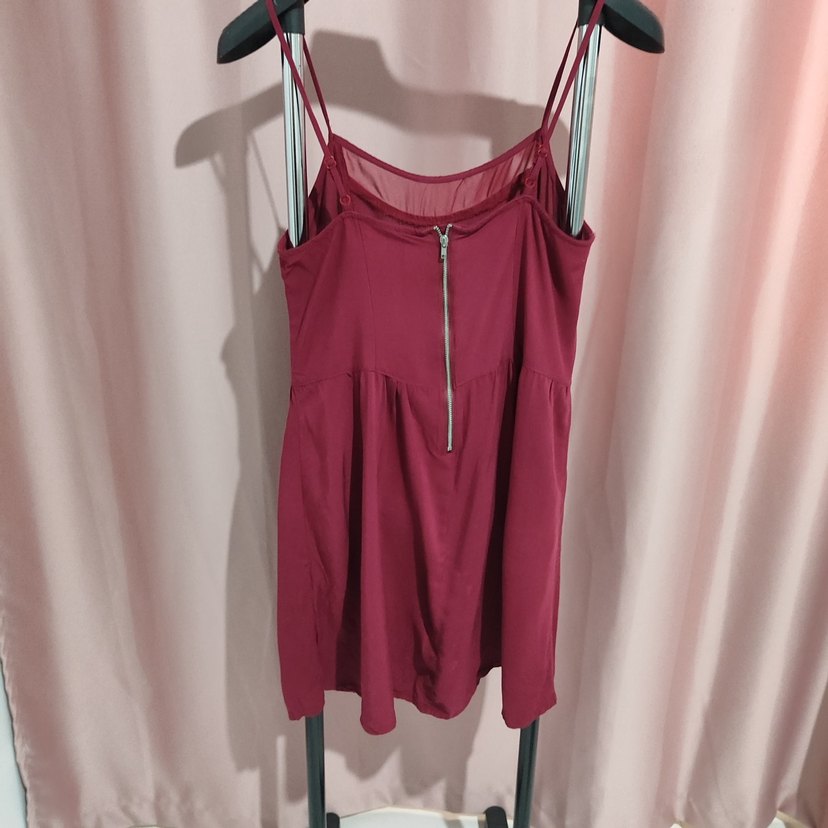 H&M Bordo İp  Askılı Mini Elbise - Görsel 4