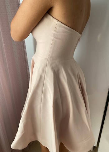 Straplez Bej Mini Elbise - Görsel 2