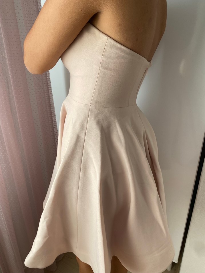 Straplez Bej Mini Elbise - Görsel 2