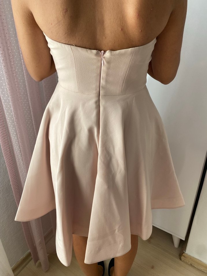 Straplez Bej Mini Elbise - Görsel 3