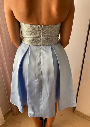 Mini altı saten üstü simli abiye - Görsel 4