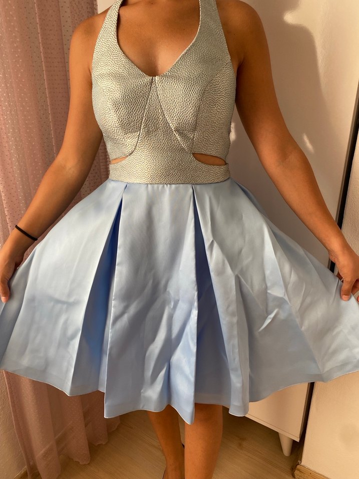 Mini altı saten üstü simli abiye - Görsel 2