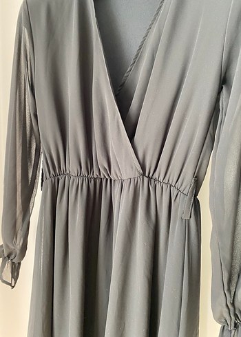 Siyah Uzun Kollu V Yaka Kadın Elbise - Görsel 3