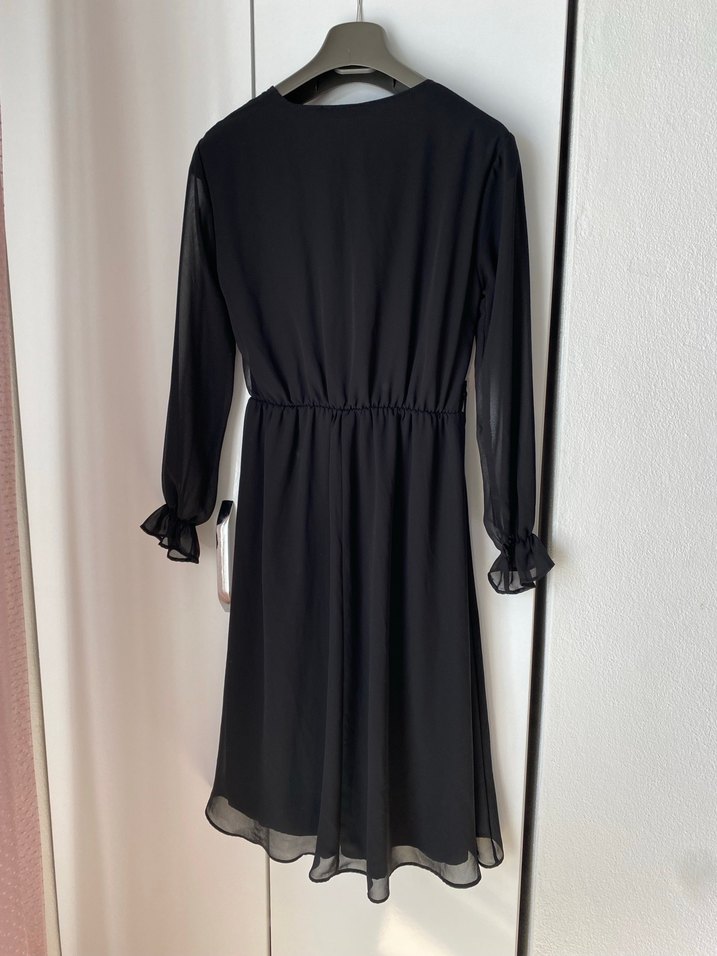 Siyah Uzun Kollu V Yaka Kadın Elbise - Görsel 2