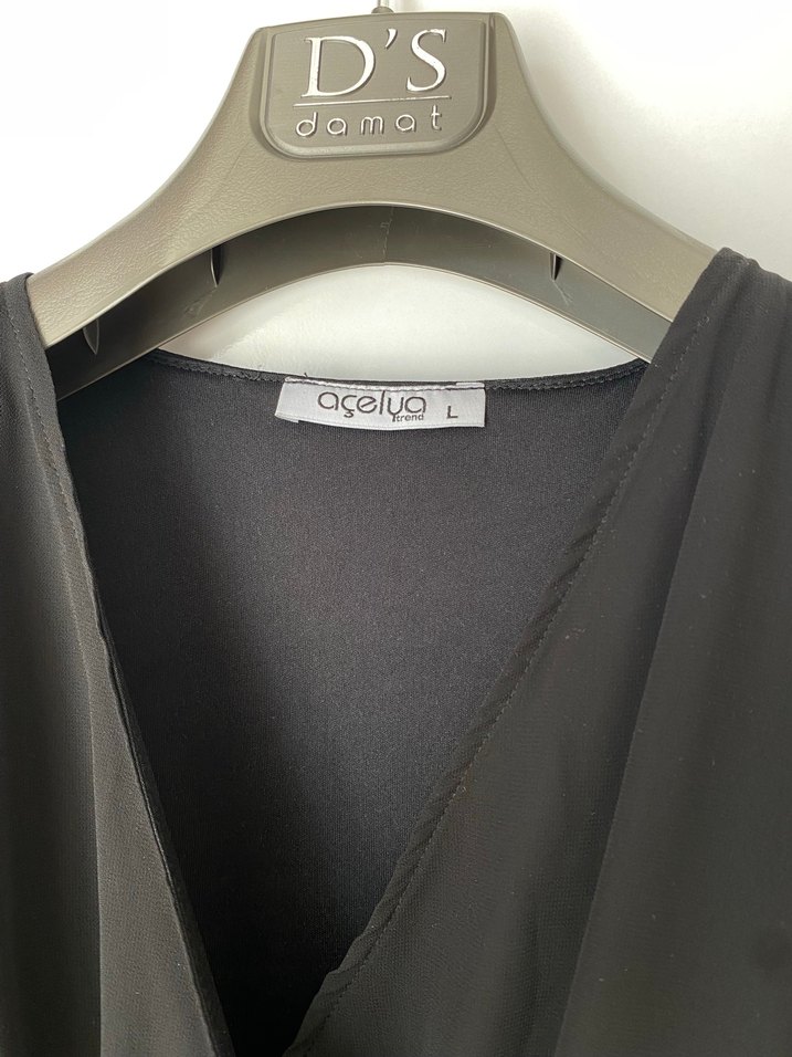 Siyah Uzun Kollu V Yaka Kadın Elbise - Görsel 4