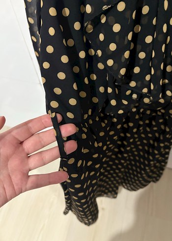 Siyah Puantiyeli Midi Fırfırlı Kadın Elbise - Görsel 4