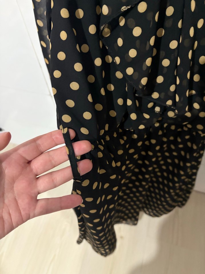 Siyah Puantiyeli Midi Fırfırlı Kadın Elbise - Görsel 4