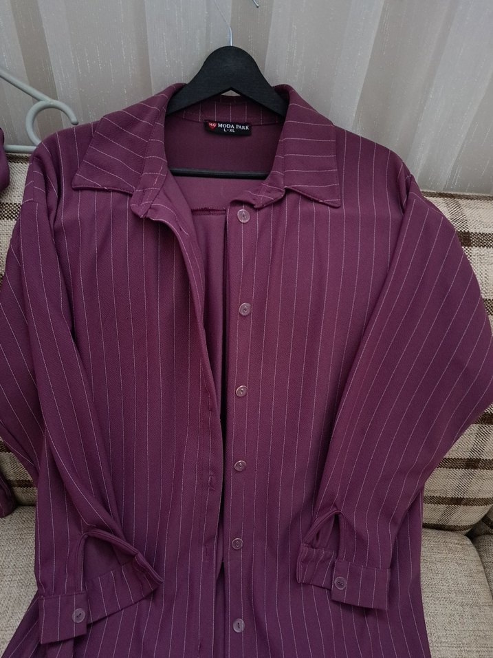 Mor Düğmeli Uzun tunik takım - Görsel 2