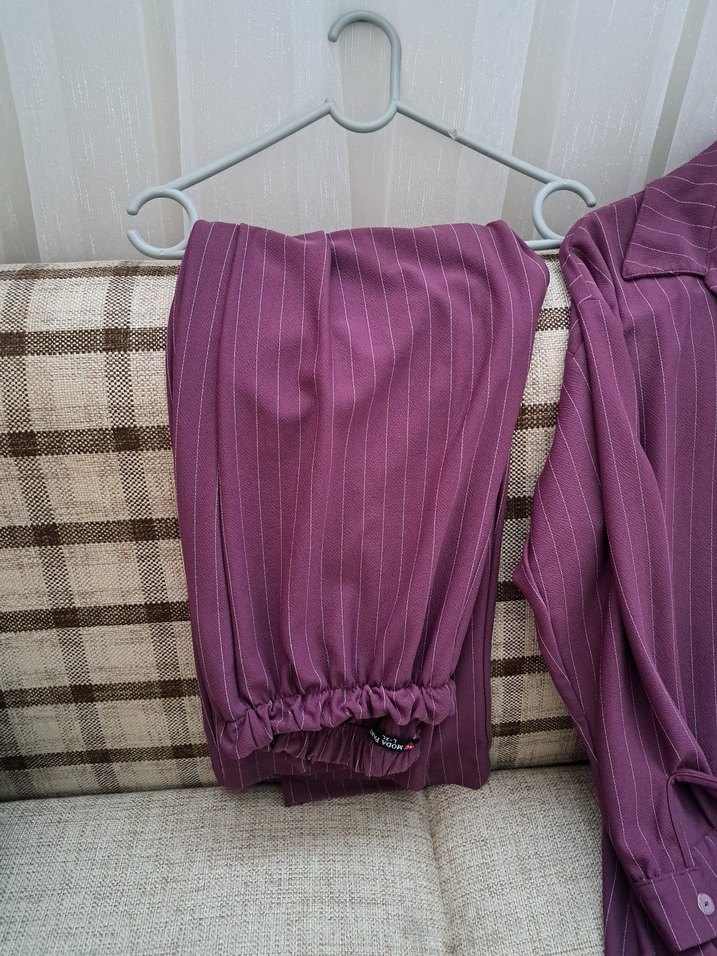 Mor Düğmeli Uzun tunik takım - Görsel 4