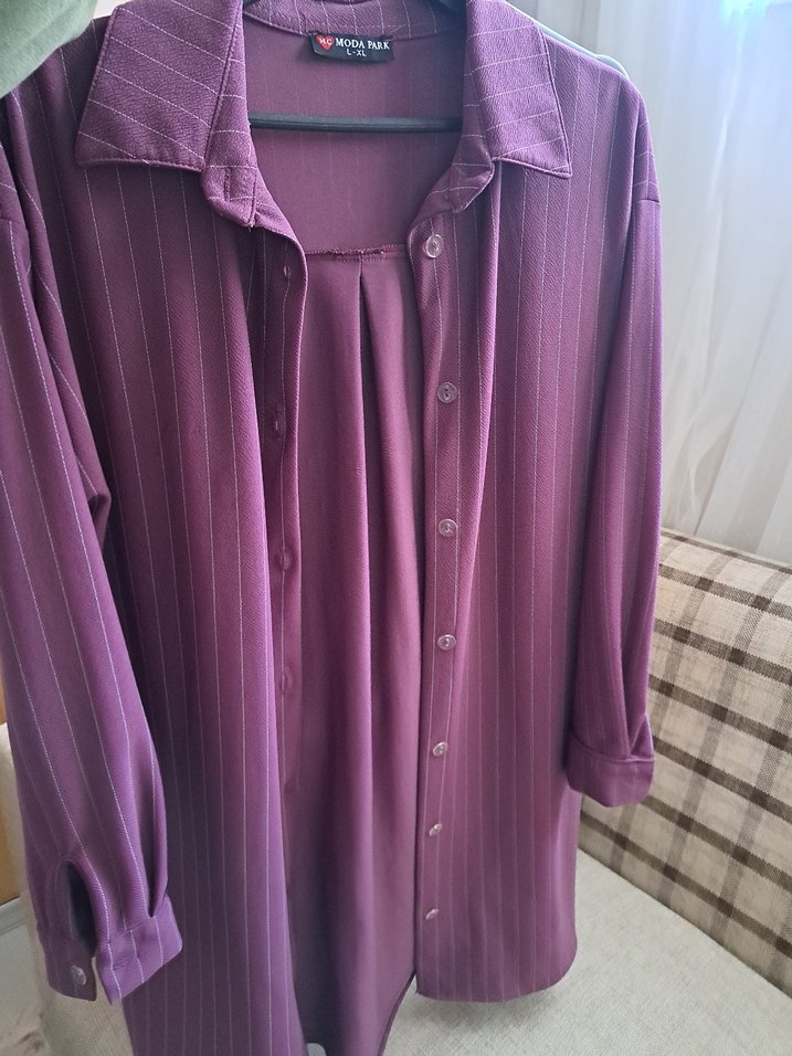 Mor Düğmeli Uzun tunik takım - Görsel 5