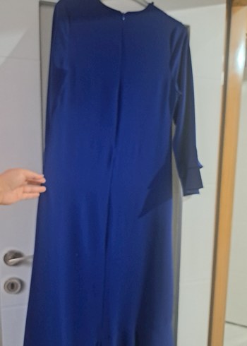 kolye Detaylı Mavi Uzun Kadın Elbise - Görsel 8