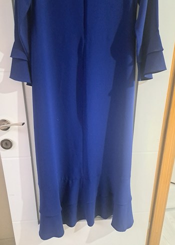 kolye Detaylı Mavi Uzun Kadın Elbise - Görsel 11