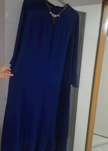 kolye Detaylı Mavi Uzun Kadın Elbise - Görsel 6