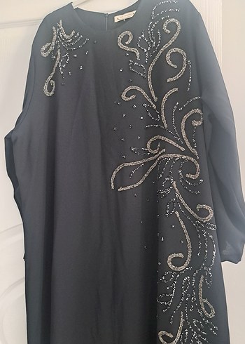 Nakışlı Siyah Uzun Kollu Salaş abiye - Görsel 2