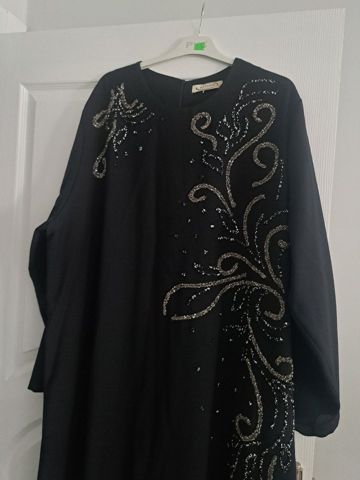 Nakışlı Siyah Uzun Kollu Salaş abiye - Görsel 4