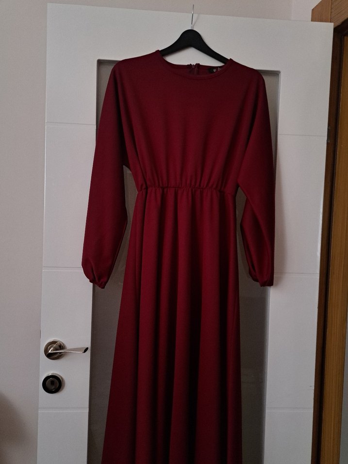 Bordo Uzun Kollu Salaş Elbise - Görsel 3