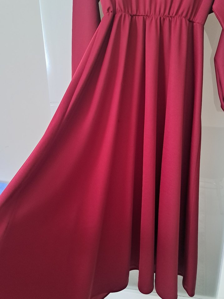 Bordo Uzun Kollu Salaş Elbise - Görsel 5