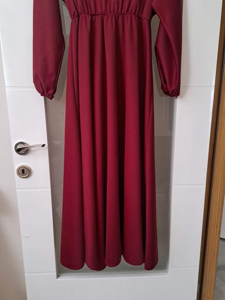 Bordo Uzun Kollu Salaş Elbise - Görsel 4