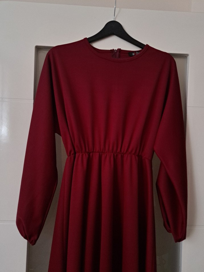 Bordo Uzun Kollu Salaş Elbise - Görsel 2