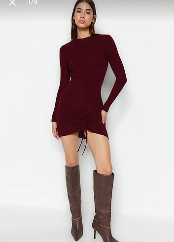 Trendyolmilla bordo triko elbise
