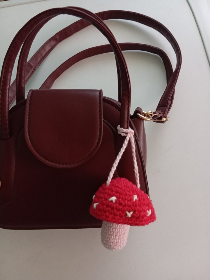 Kırmızı Örgü Mantar lip gloss kılıfı - Görsel 2