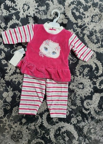 Pembe Baskılı kadife Bebek Kız Takımı - Görsel 2