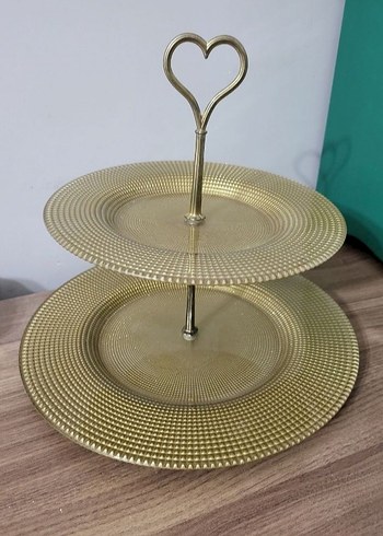 Altın Renkli İki Katlı Sunum Tabağı - Görsel 7
