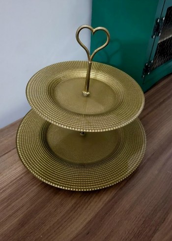 Altın Renkli İki Katlı Sunum Tabağı - Görsel 4