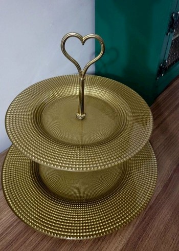 Altın Renkli İki Katlı Sunum Tabağı - Görsel 6