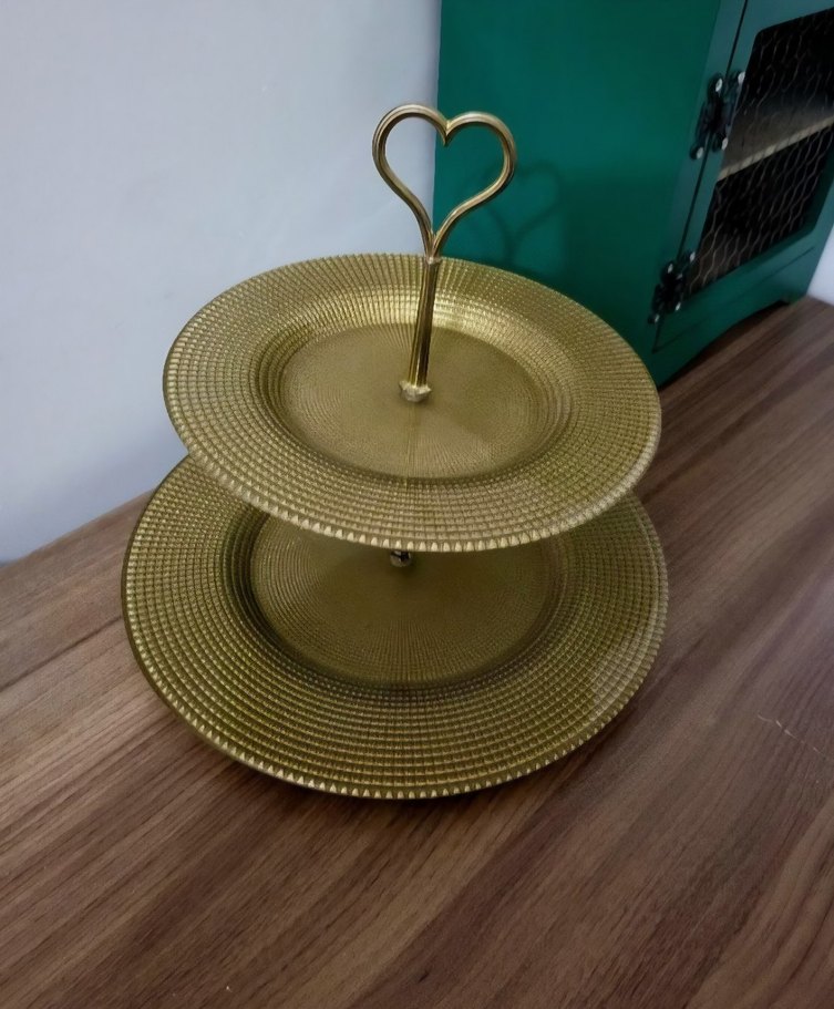 Altın Renkli İki Katlı Sunum Tabağı - Görsel 4