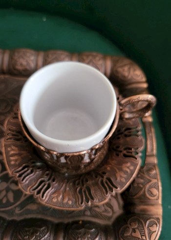 Kahverengi İşlemeli Bakır Kahve Fincanı Seti - Görsel 6