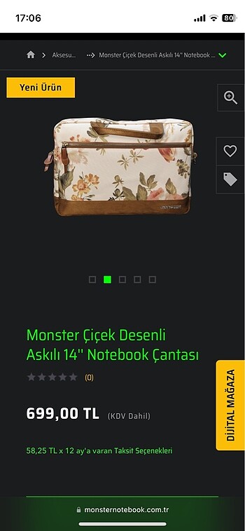 Monster Çiçek Desenli Bilgisayar Çantası