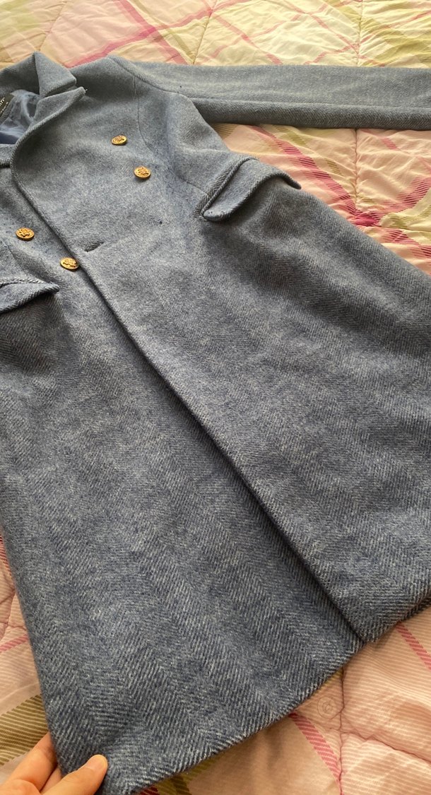 Düğmeli Gri Kadın Midi Kaban - Görsel 2